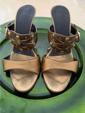 Vero Cuoio Metallic Bronze Buckle Slide Mules